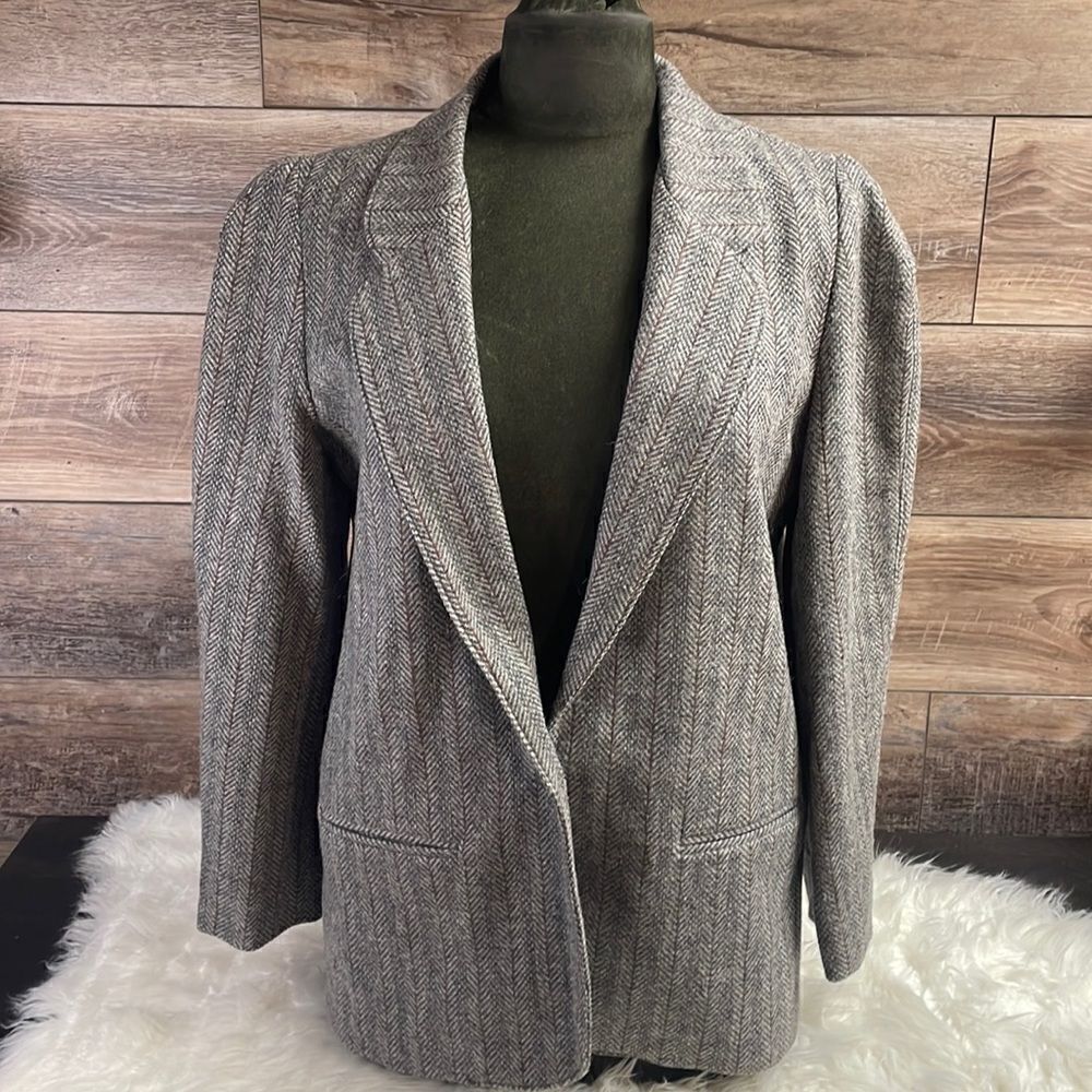 ASHLEY BROOKE 100% Pure Wool Ladies Suit Blazer Jacket Size 11/12 Gray Vintage